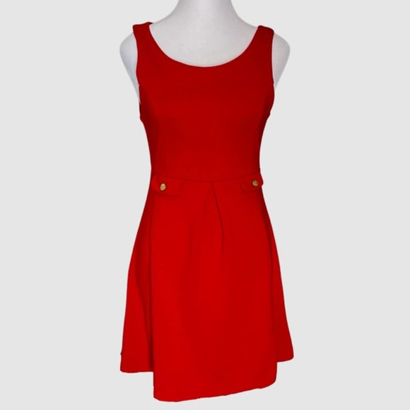 XXI Sleeveless Mini Fit & Flare Dress w/Pleating Red - Size Medium (Juniors) - Picture 2 of 7